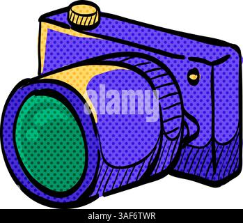Camera halftone icon hand drawn color vector illustration Stock Vector