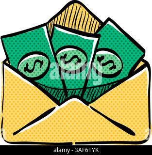 Money envelope halftone icon hand drawn color vector illustration Stock Vector