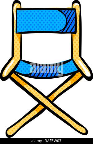 Movie director chair halftone icon hand drawn color vector illustration Stock Vector