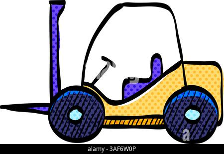 Forklift halftone icon hand drawn color vector illustration Stock Vector