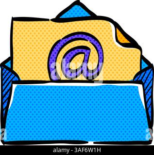 Email halftone icon hand drawn color vector illustration Stock Vector
