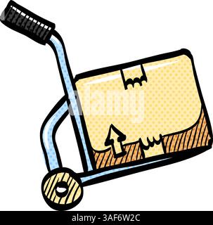 Logistic trolley halftone icon hand drawn color vector illustration Stock Vector