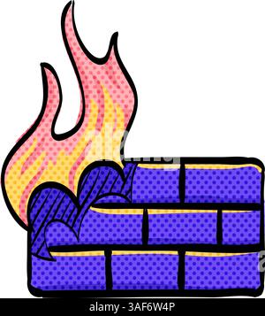 Firewall halftone icon hand drawn color vector illustration Stock Vector