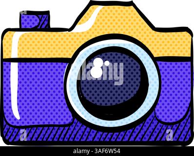 Camera halftone icon hand drawn color vector illustration Stock Vector