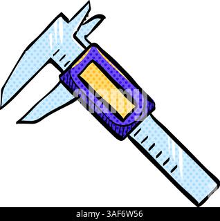 Digital caliper halftone icon hand drawn color vector illustration Stock Vector