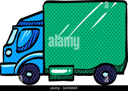 Truck halftone icon hand drawn color vector illustration Stock Vector
