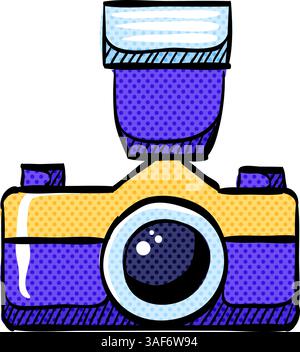 Camera halftone icon hand drawn color vector illustration Stock Vector