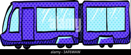 Tram halftone icon hand drawn color vector illustration Stock Vector