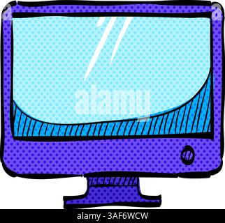 Desktop computer halftone icon hand drawn color vector illustration Stock Vector