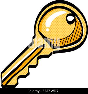Key halftone icon hand drawn color vector illustration Stock Vector