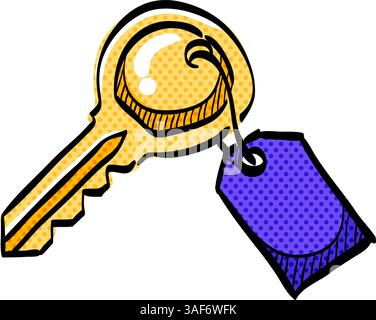 Key halftone icon hand drawn color vector illustration Stock Vector