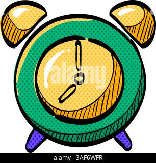 Clock halftone icon hand drawn color vector illustration Stock Vector