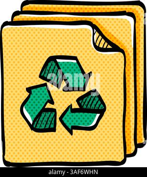 Recycle symbol halftone icon hand drawn color vector illustration Stock Vector