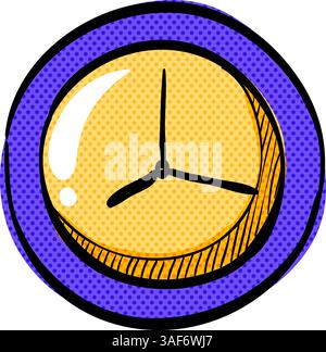 Clock halftone icon hand drawn color vector illustration Stock Vector