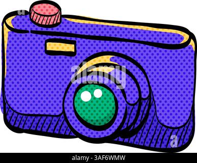 Camera halftone icon hand drawn color vector illustration Stock Vector