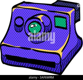 Instant camera halftone icon hand drawn color vector illustration Stock Vector