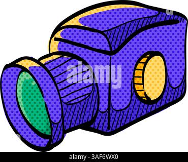 Camera halftone icon hand drawn color vector illustration Stock Vector