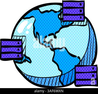 Server halftone icon hand drawn color vector illustration Stock Vector
