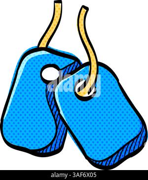 Dog tags halftone icon hand drawn color vector illustration Stock Vector