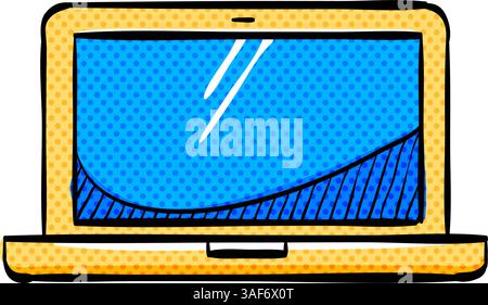 Laptop computer halftone icon hand drawn color vector illustration Stock Vector