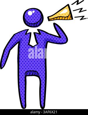 Businessman loudspeaker halftone icon hand drawn color vector illustration Stock Vector