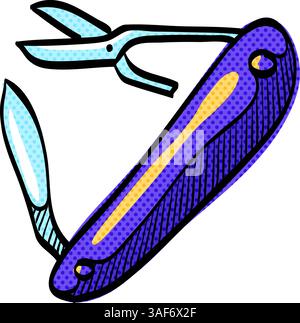 Multi tool halftone icon hand drawn color vector illustration Stock Vector