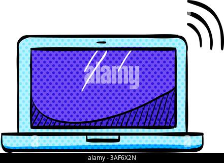 Laptops halftone icon hand drawn color vector illustration Stock Vector