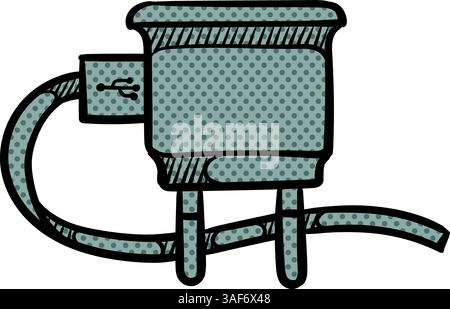 Phone charger icon doodle sketch halftone color vector illustration Stock Vector
