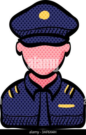 Police avatar halftone icon hand drawn color vector illustration Stock Vector
