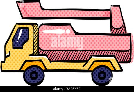 Fireman car halftone icon hand drawn color vector illustration Stock Vector