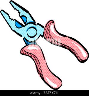Pliers halftone icon hand drawn color vector illustration Stock Vector