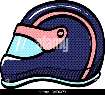 Motorcycle helmet halftone icon hand drawn color vector illustration Stock Vector