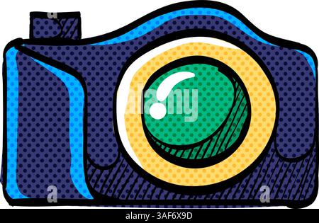 Camera halftone icon hand drawn color vector illustration Stock Vector