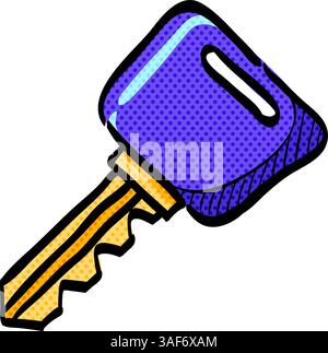 Key halftone icon hand drawn color vector illustration Stock Vector