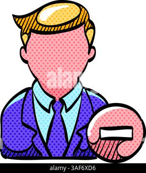 Businessman with minus sign halftone icon hand drawn color vector illustration Stock Vector