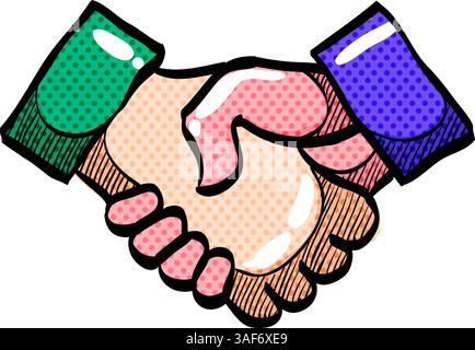 Handshake halftone icon hand drawn color vector illustration Stock Vector