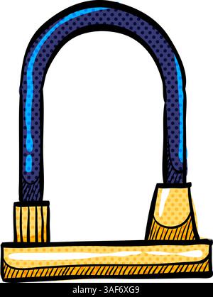 Bicycle lock halftone hand drawn color vector illustration Stock Vector