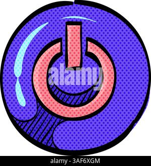 Power button halftone icon hand drawn color vector illustration Stock Vector