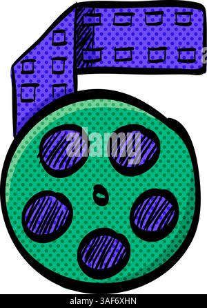 Cinema film halftone icon hand drawn color vector illustration Stock Vector