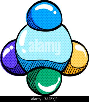 Molecules halftone icon hand drawn color vector illustration Stock Vector