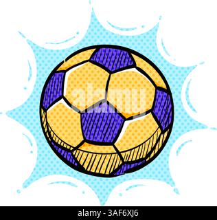 Soccer ball halftone icon hand drawn color vector illustration Stock Vector