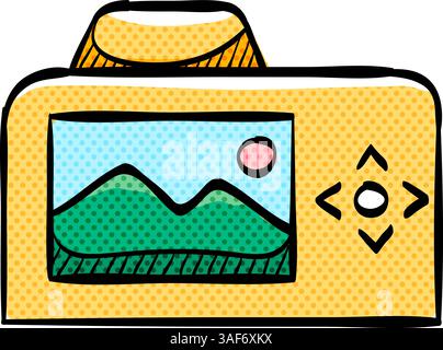 Camera halftone icon hand drawn color vector illustration Stock Vector