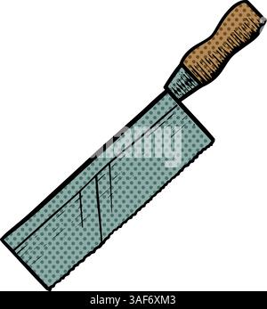 Razor saw in woodcut drawing halftone color vector illustration Stock Vector
