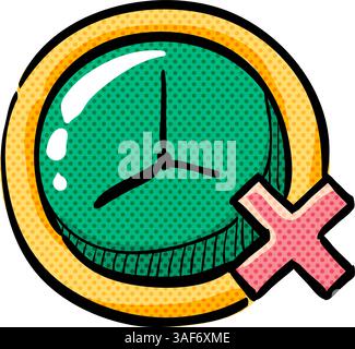 Clock with cross sign halftone icon hand drawn color vector illustration Stock Vector