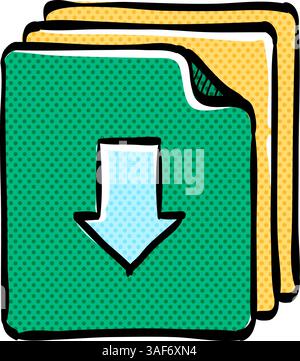 Multiple download arrow halftone icon hand drawn color vector illustration Stock Vector