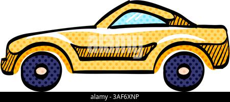 Sport car halftone icon hand drawn color vector illustration Stock Vector