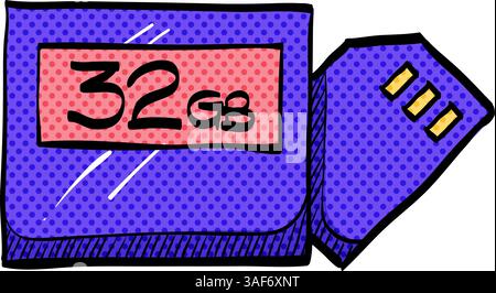 Compact flash and SD card halftone icon hand drawn color vector illustration Stock Vector