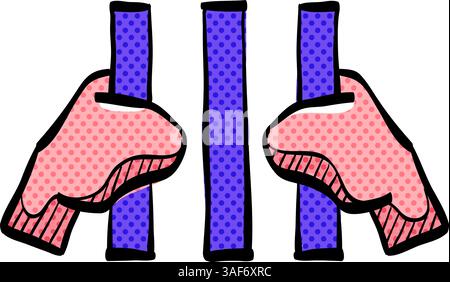 Jail halftone icon hand drawn color vector illustration Stock Vector