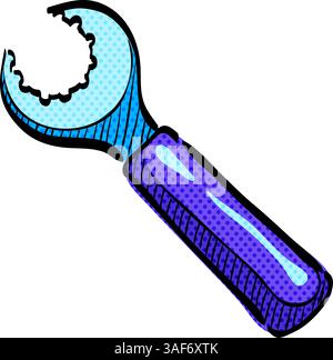 Wrench halftone icon hand drawn color vector illustration Stock Vector