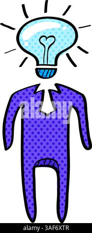 Light bulb head halftone icon hand drawn color vector illustration Stock Vector